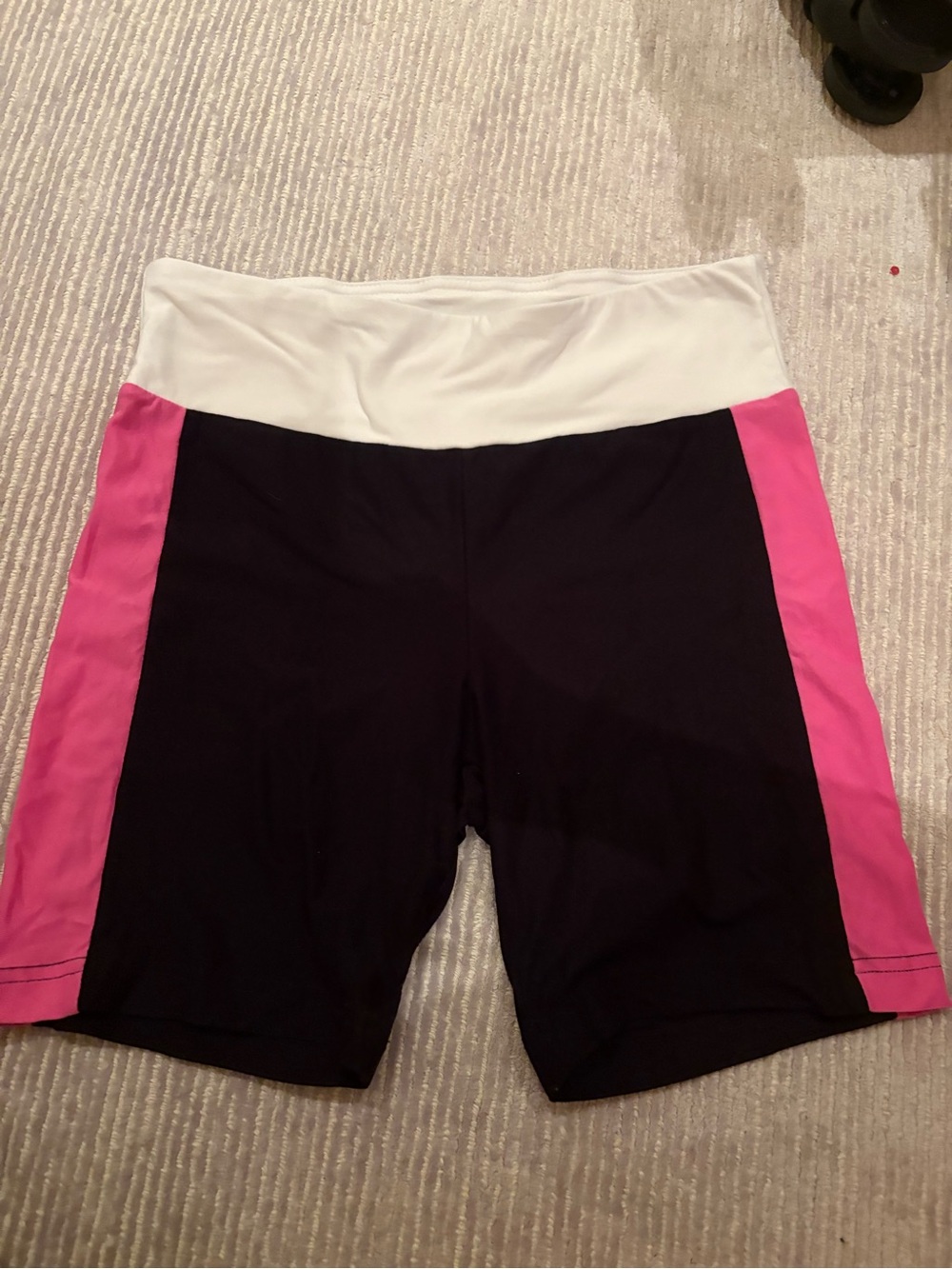No Boundaries Black Bike Shorts with Pink Side Panels and White Waistband